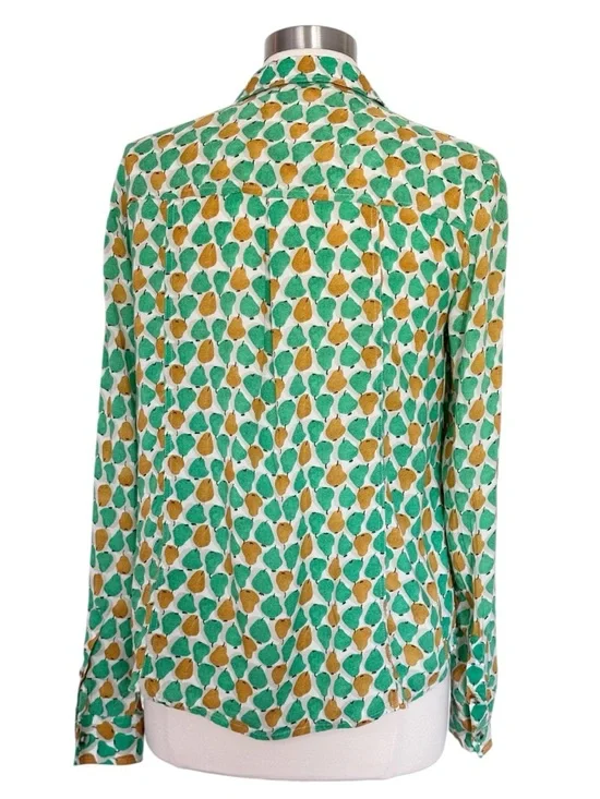 Anthropologie Conversations Pear Print Button Up Shirt Size 10 - Picture 10 of 12